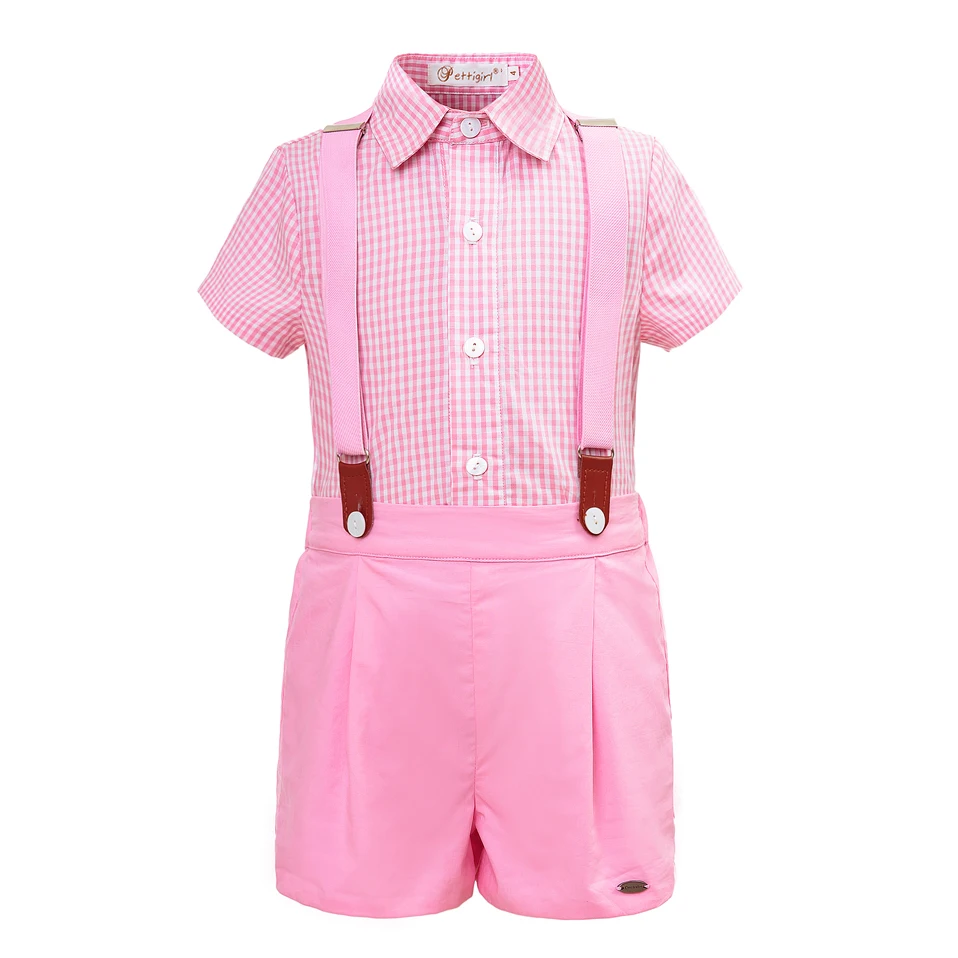 Pettigirl Boys Clothing Sets Pink Grid Design Summer Kids Clothes Grid Top With Shorts Child Clothing B-DMCS103-B235-PINK