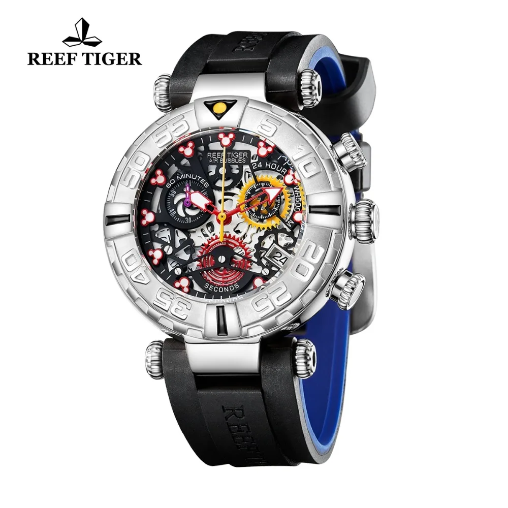 Reef Tiger/RT New Design Top Brand Men Watches Rubber Strap Steel Skeleton Sport Quartz Waterproof Watch Montre Homme RGA3059-S | Наручные