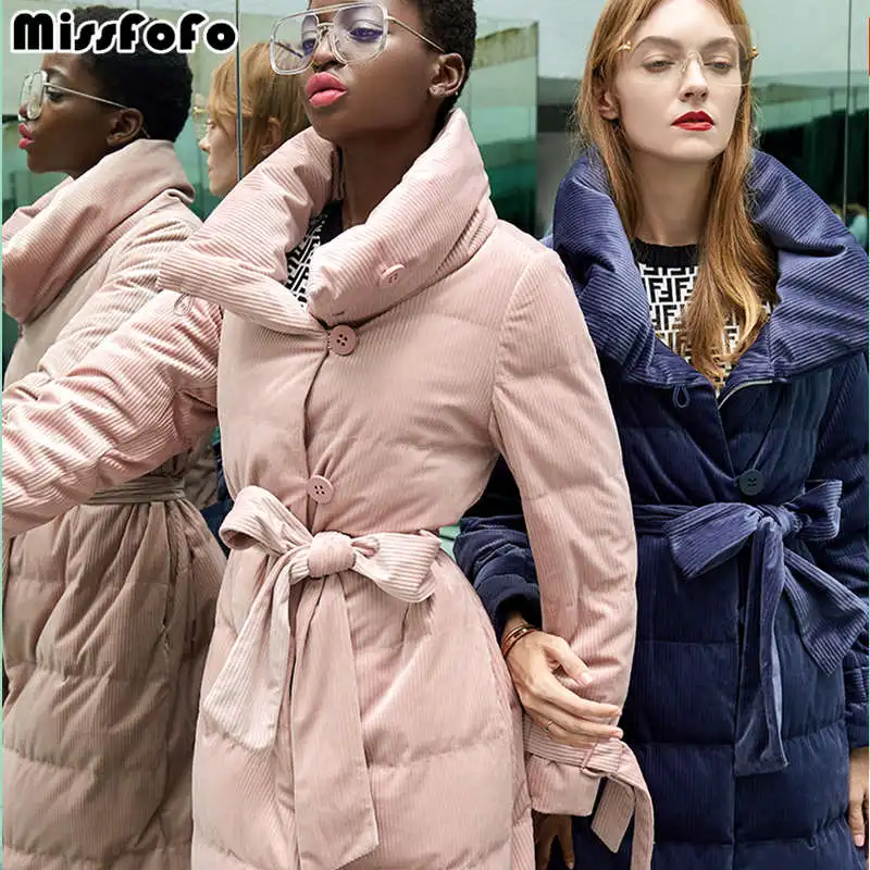 MissFoFo 2019 Новая модная женская куртка на утином пуху однобортная приталенная с