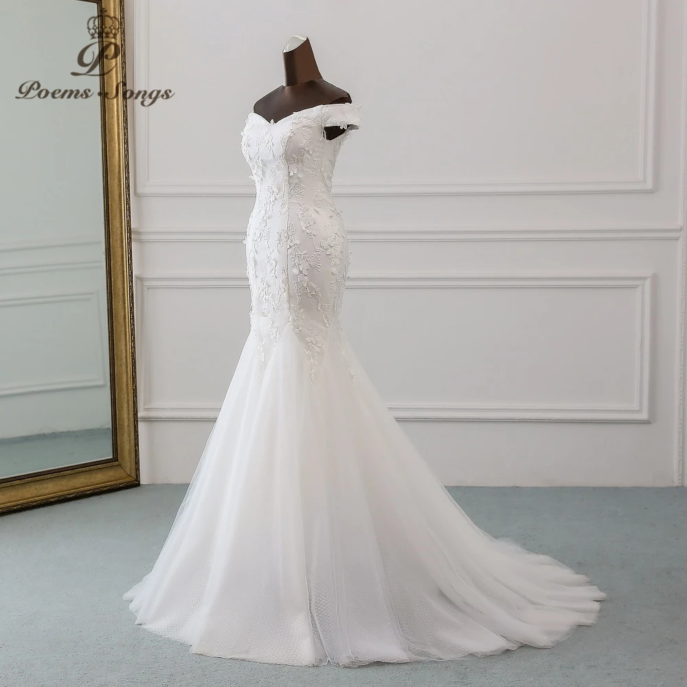 PoemsSongs Стиль Красивые трехмерные цветы кружева свадебное платье Vestido de noiva Русалка платье robe mariage