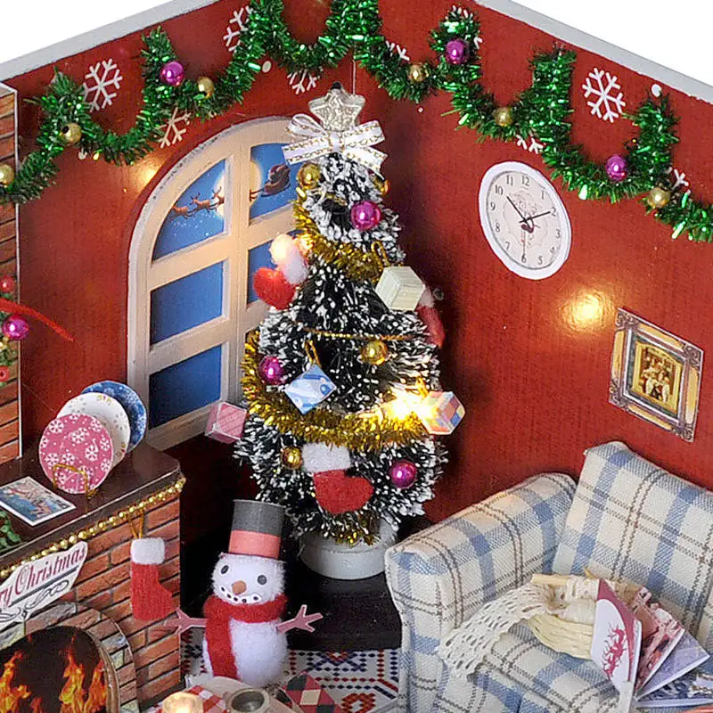 Cuteroom DIY деревянный миниатюрный кукольный домик Рождественская мебель игрушка Miniatura головоломка модель ручной работы кукольный домик подарок на день рождения для детей