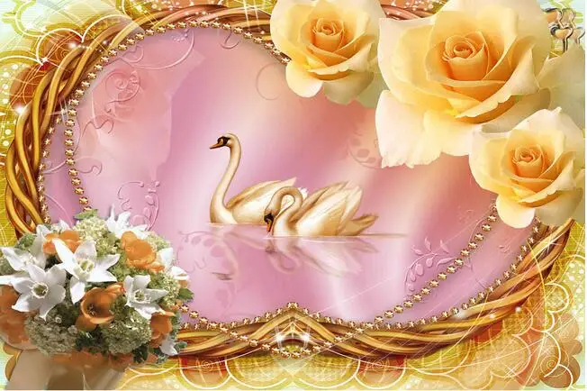 3d wallpaper custom mural non-woven wall sticker room swan love romantic rose setting | Обустройство дома