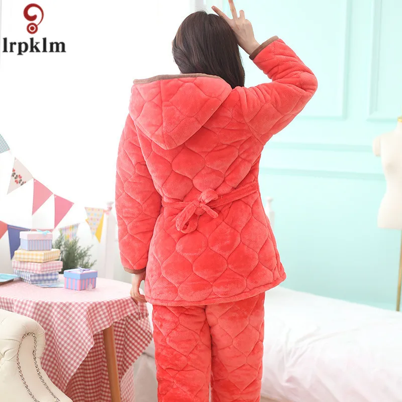 Зимняя Новинка 2017 года с капюшоном пижамы набор Для женщин одежда мод медведь