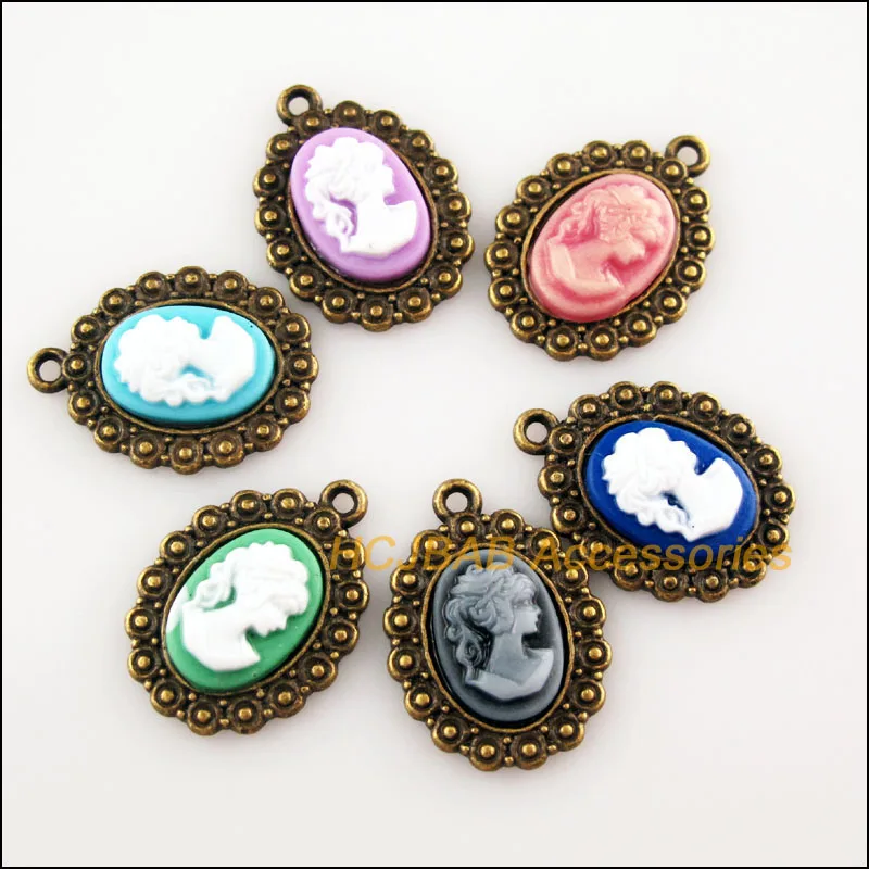 6 новых овальных красоты смешанные смолы шармы под старину бронзового цвета