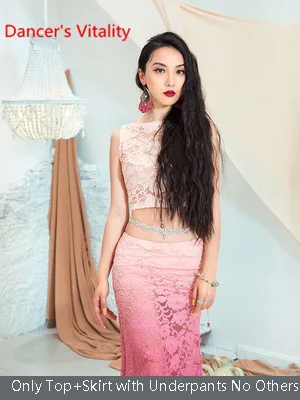 Top Skirt as Photo Танец живота новинка кружевной топ длинная юбка комплект летних восточных индийских танцевальных тренировочных нарядов сексуальный вырез одежды - Цвет: Top Skirt as Photo