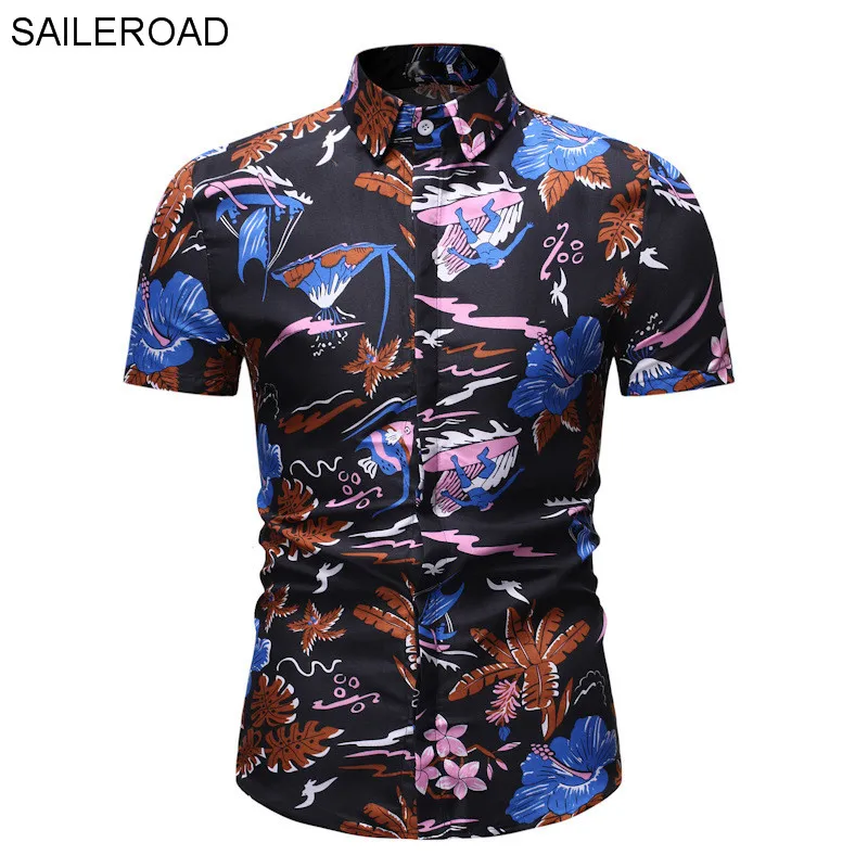 SAILEROAD Модная рубашка с цветочным принтом Мужские рубашки с принтом Гавайские приталенные Camisa Цветочные мужские летние рубашки с короткими рукавами Топы
