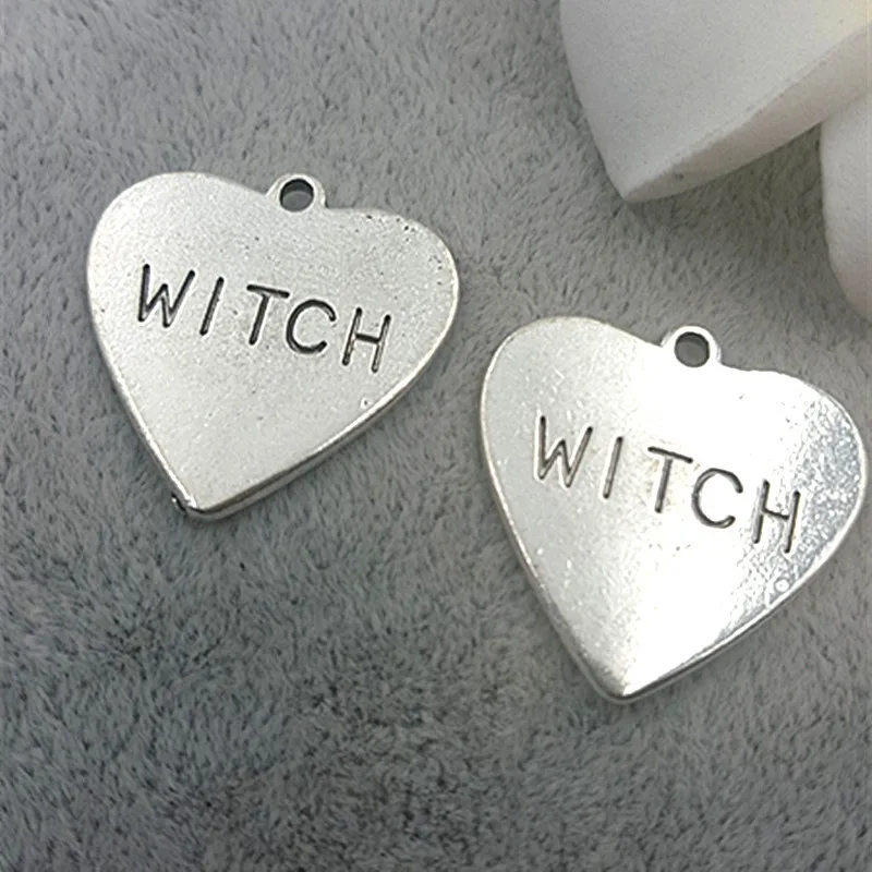 Высокое качество 5 шт./лот 33 мм Античное посеребренное сердце надписи ведьмы