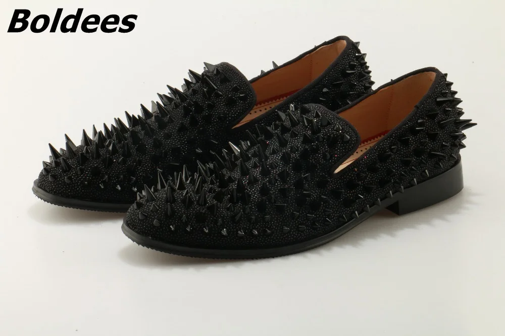 Boldees Runway Fashion Rivets Loafers Top Quality Men Shoes Blue Sequin Spikes Casual Dress Flats | Обувь