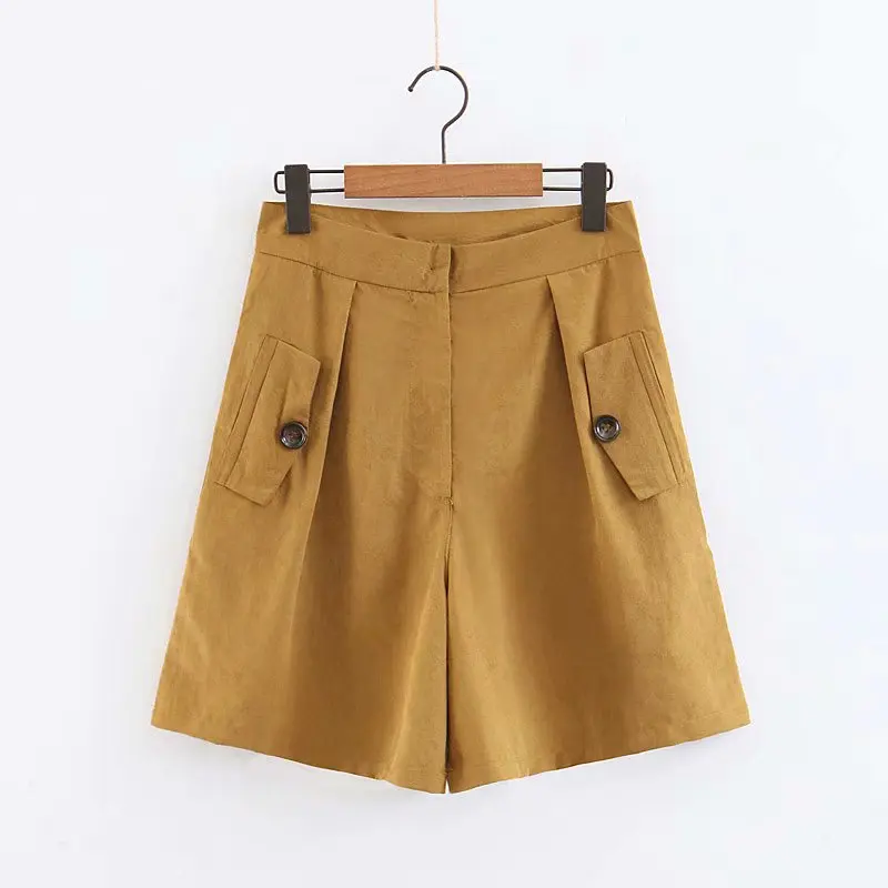 2019 Женские винтажные однотонные шорты бермуды с накладной карман женские