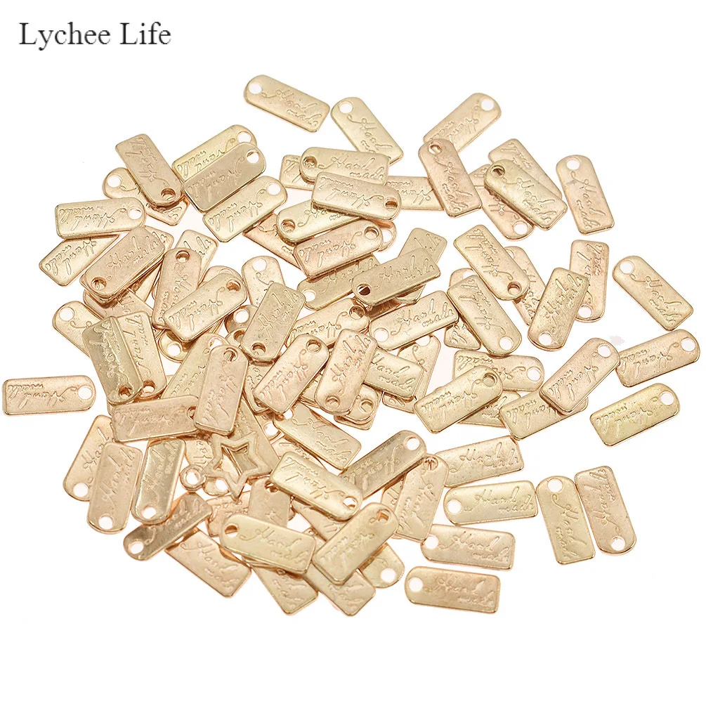 Curve Lychee Life 100 шт. золотые металлические этикетки ручной работы с буквами для сумок для одежды DIY Швейные бирки аксессуары для украшения одежды - Цвет: Curve