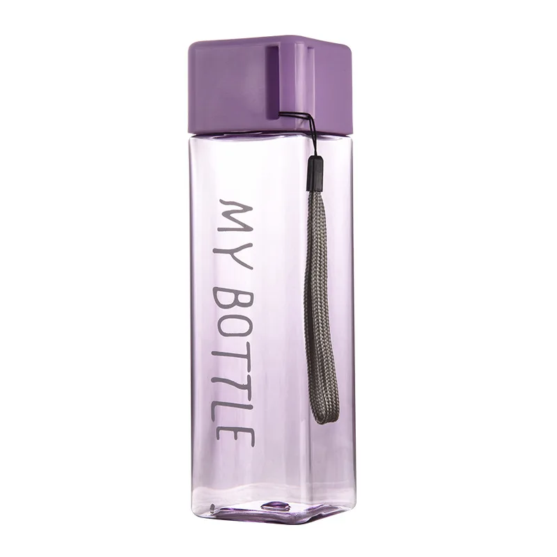 Purple Креативная модная бутылка для воды герметичная портативная бутылка для воды Прозрачный туристический пластиковый чайник Детская Бутылочка для питья 500 мл - Цвет: Purple