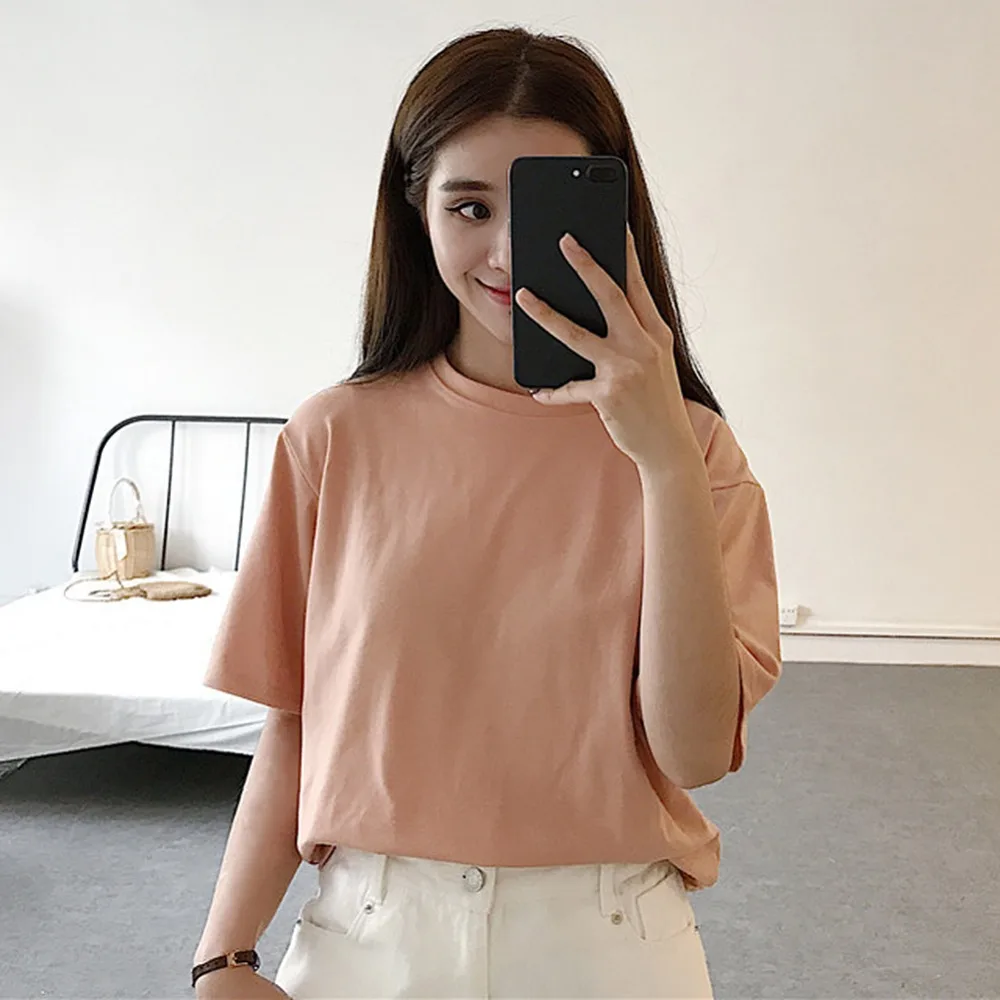 Женская простая винтажная однотонная дышащая мягкая футболка Vogue женские