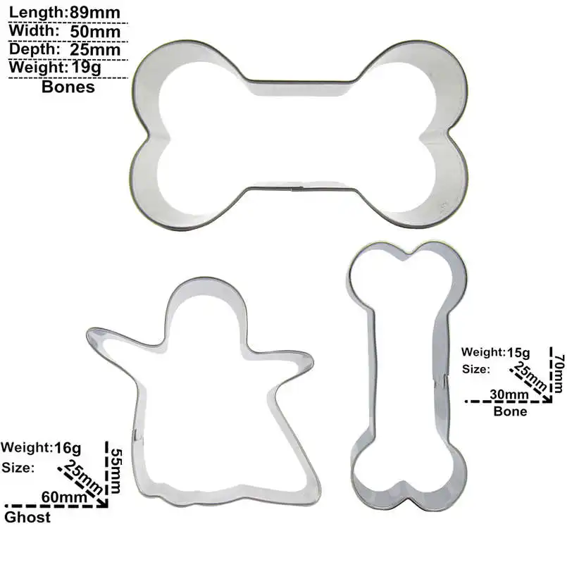 Bones Ghosts shape 3 piece biscuit cutting molds baking tools cake decorating soft candy tools. | Дом и сад
