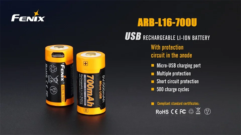 Аккумулятор для зарядки Fenix ARB L16 700U 700mAh 16340 USB (1 шт.)|batteries batteries|battery battery batterybattery |
