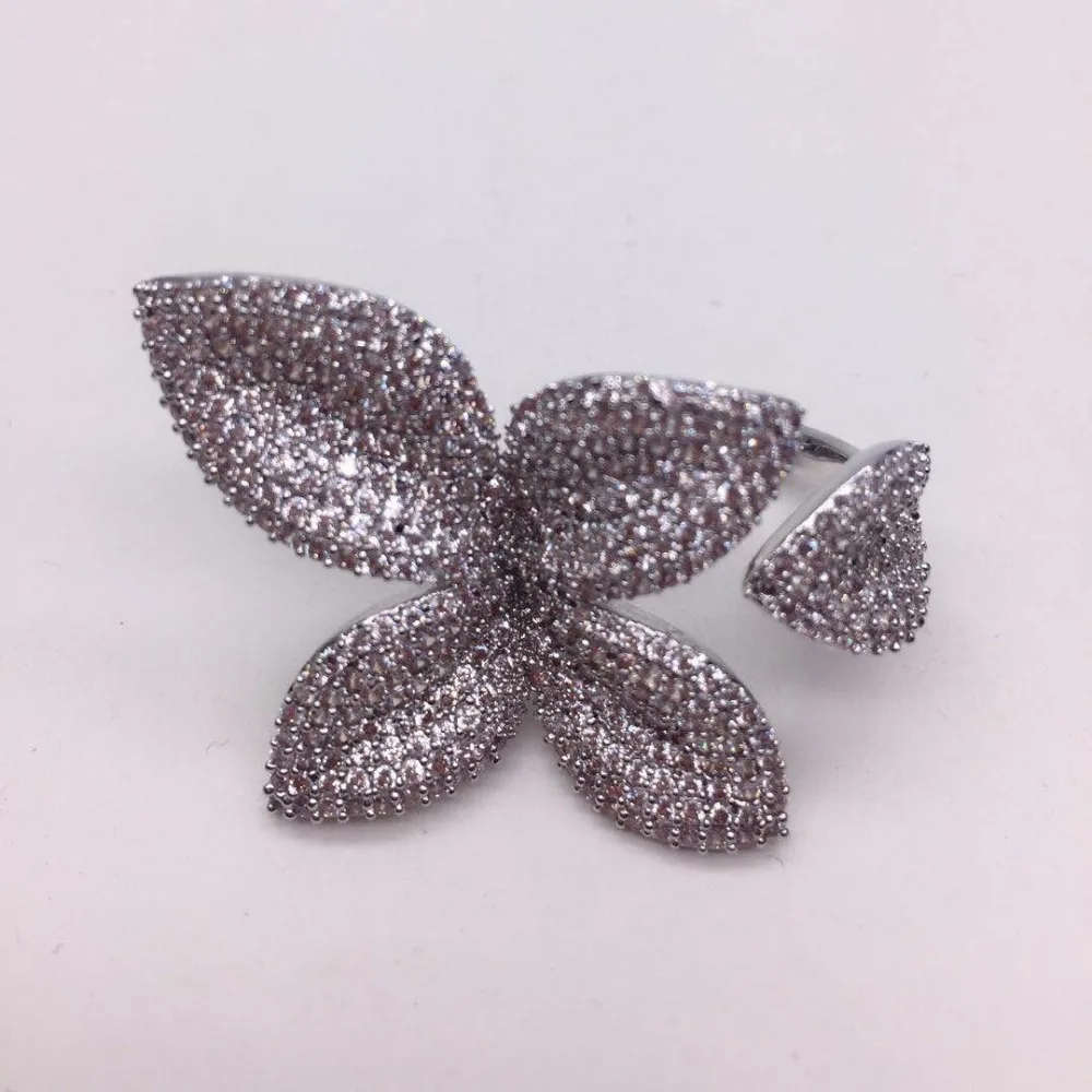 platinum Кольца в виде большого листа для женщин Cz Pave Setting элегантный уникальный дизайн цветок розы Открытый регулируемый любовь модные вечерние аксессуары для пальцев - Цвет основного камня: platinum