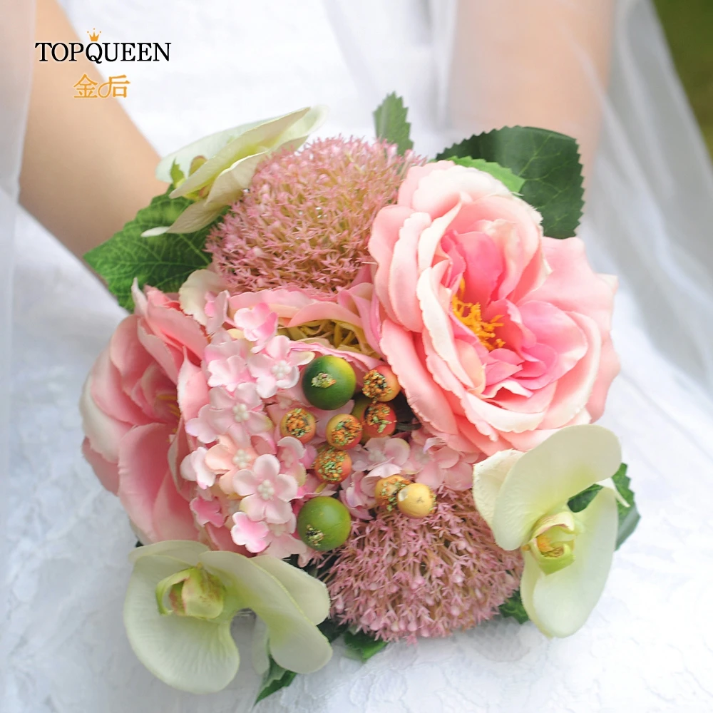 TOPQUEEN F18 розовый цветок Свадебный букет Розовый Свадебный букет китайские свадебные аксессуары Румяна розовые цветы цветок