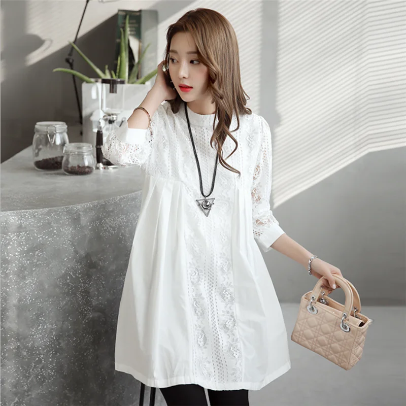 

Hot Maternity dress fashion Cute long pregnant women dress shirt tops white pregnancy clothes dress shirt Three Quarter Shirt