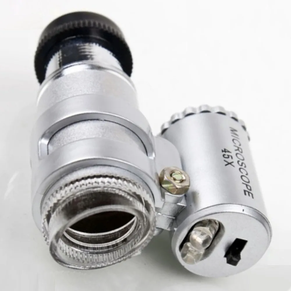 One Set 45X Pocket Size Mini Microscope Magnifier Magnifying Glass Jeweler Loup Lens 2LED Light | Инструменты
