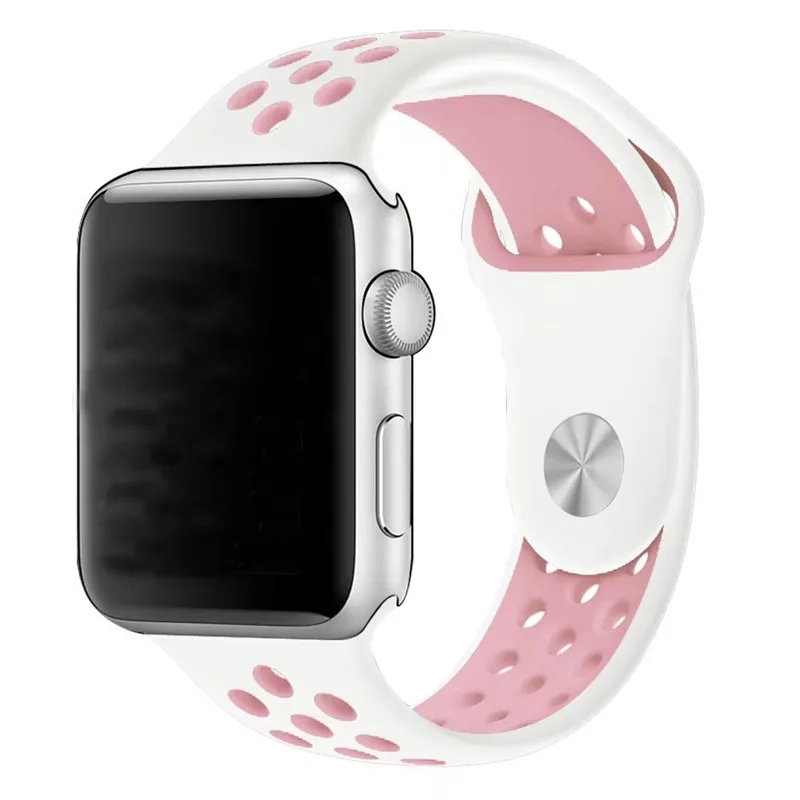 White Pink Сменный ремешок для наручных часов Apple Watch серии 1/2/3 двойной Цвета отверстие силиконовые спортивные Ремешки для наручных часов iWatch, 42 мм, 38 мм - Цвет ремешка: White Pink