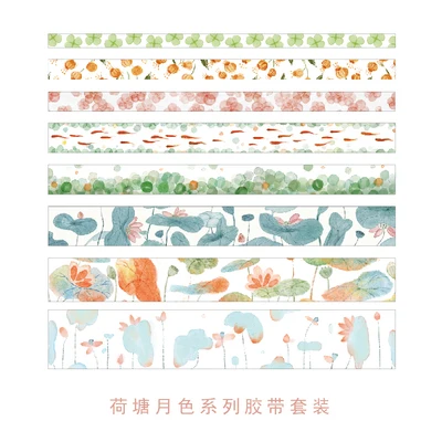 lotus pond scenery 8 рулонов/набор суккулент плод овощи сладкий десерт закуски Лотос животное лиса повседневная жизнь васи лента DIY планировщик дневник Маскировочная лента - Цвет: lotus pond scenery
