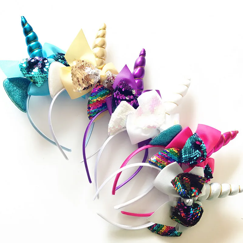 2019 блестящая металлическая повязка на голову в виде единорога Женская Блестящая