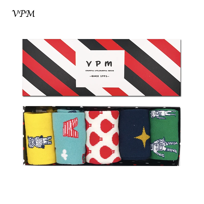 VPM женские длинные носки забавные красные фонарики робот самолет японская