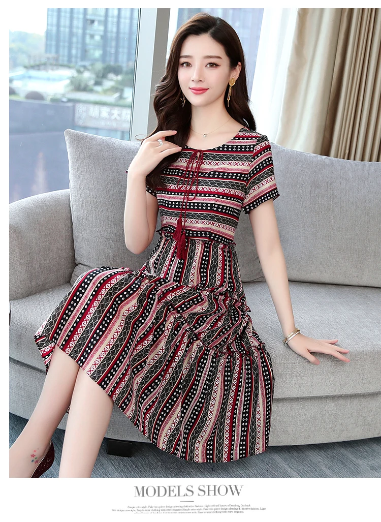 Винтаж 4XL размера плюс с принтом Пляжные наряды новые летние шифоновое Полосатое платье в стиле бохо миди сарафан Для женщин Bodycon Элегантные вечерние платья