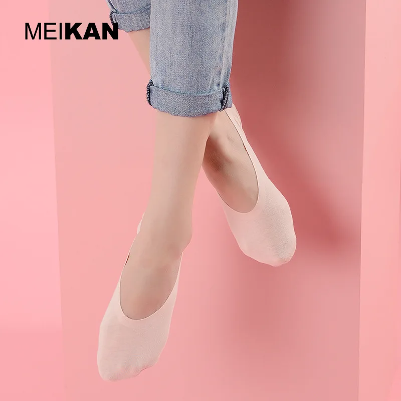 MKJC1904 MEIKAN Brand Women Invisible Socks Combed Cotton Non-slip High-Quality Fashion Soft Breathable Girl Sox Slippers Summer