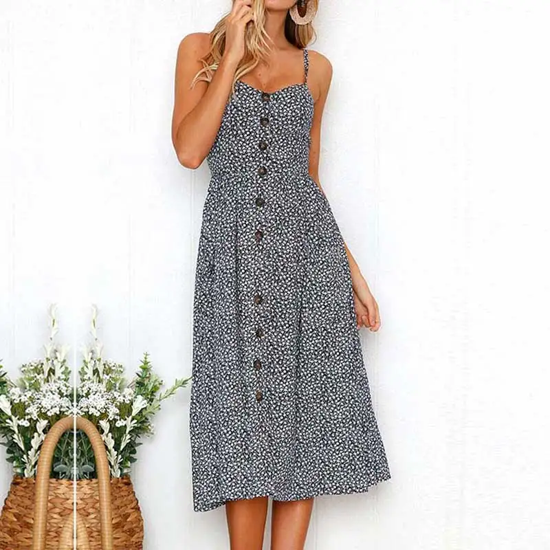 0721 navy blue Летнее платье с подсолнухами женское вечернее платье размера плюс пляжное платье с цветочным принтом женское платье миди в полоску с открытой спиной 3XL - Цвет: 0721 navy blue