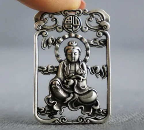 Китайский Miao Серебряный медный резной Bodhisattva благоприятный мальчик девочка