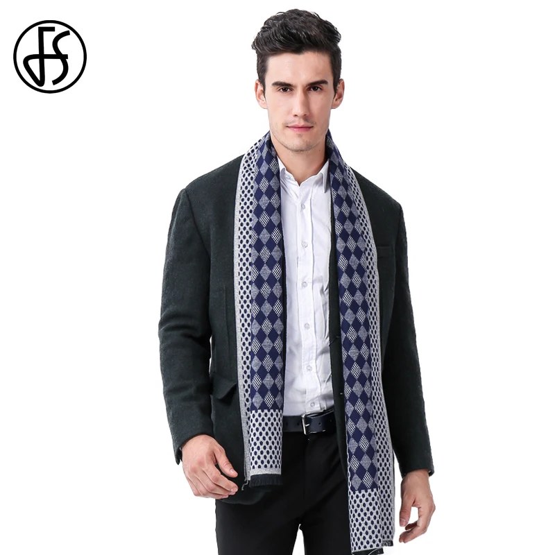 

FS Fashion Mens Cashmere Brand Scarf Geometric Dots Print Winter Business Shawl Luxury Soft Vintage Scarves Echarpe Hiver Homme