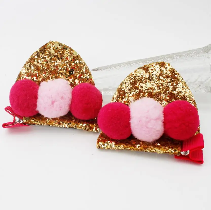 6 2Pcs Solid cat ears hairpins Sequins ears hair clips cute rabbit ears shape barrettes girls Bow hair accessories headdress J52 - Цвет: 6