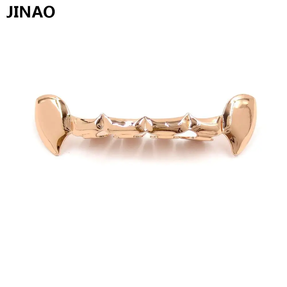 Набор для гриля JINAO Fang, 24 k, Розовая позолота, покрытие половинными зубами, Дракула, вампирские клыки, тонкие грили, Золотая Верхняя и нижняя гриля, набор для зубов - Окраска металла: Rose Top