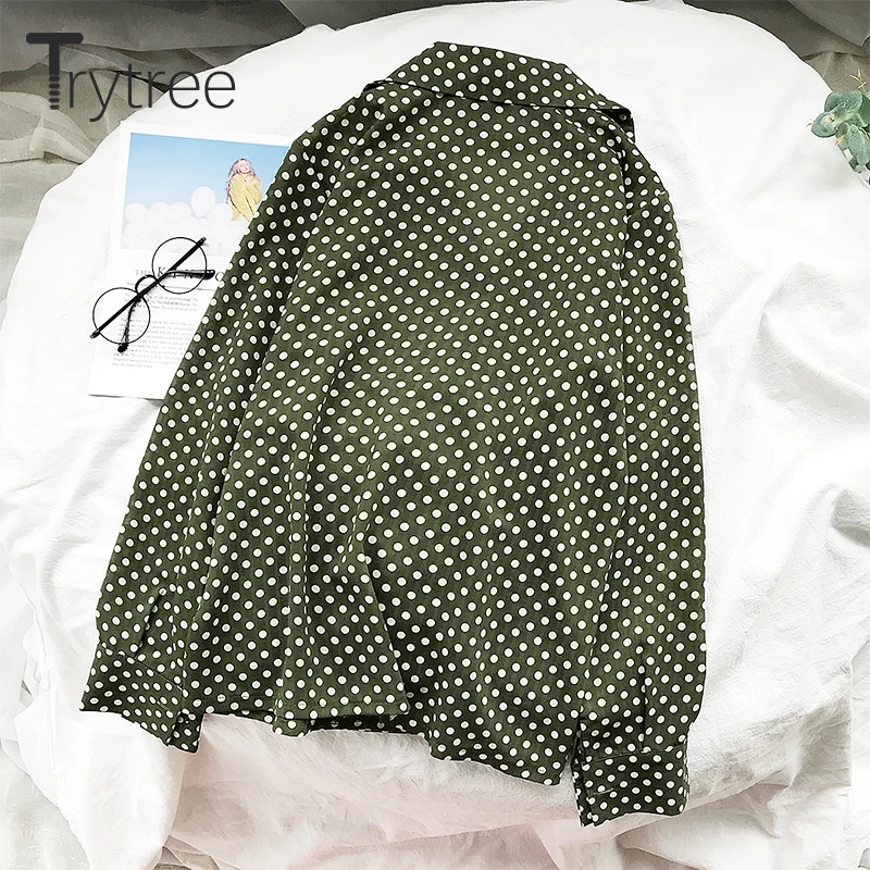 Ttytree/весенние блузки Повседневная рубашка в горошек для женщин полиэстер Офисная