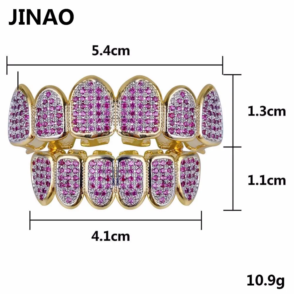 JINAO пользовательский подходят золотого цвета в стиле хип-хоп ЗУБЫ Grillz все Iced Out фуксия CZ Stonea микро мощеные женские верхние и нижние грили набор