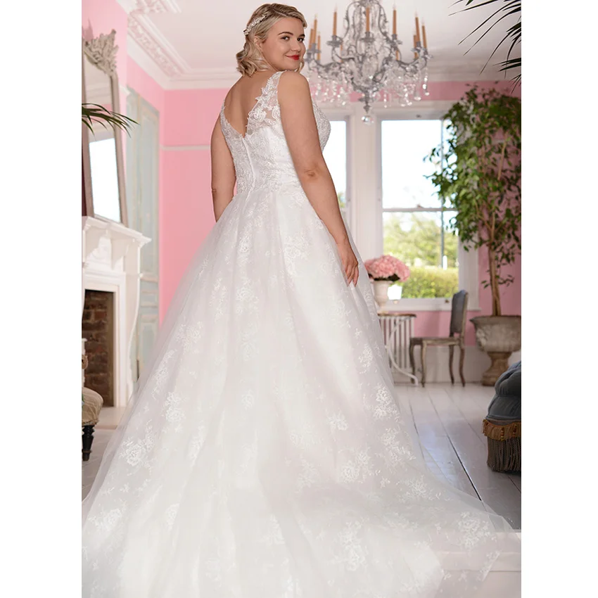 Jiayigong Sexy V-neck Wedding Dresses Plus Size Cap Sleee Lace Beaded A-line Vestidos de Novia Bridal Gowns Robe De Mariage | Свадьбы и