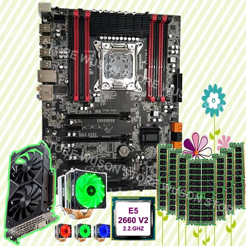 Горячая игровая материнская плата для ПК X79 CPU Xeon 2660 V2 2 GHz с кулером GTX1050TI 4G