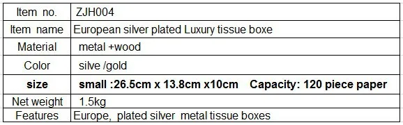 Европейский goldor посеребренные Роскошные Металлические Коробки для салфеток Деревянный Держатель салфеток украшение дома, отель украшения ZJH004