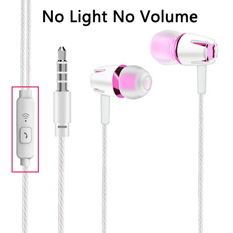 White Pink No Volume Светящийся светильник, наушники для Iphone 6, 6 S, 7, 8 X, samsung, Xiaomi Mi8, huawei, P20 Lite, наушники, 3,5 мм, гарнитура, проводные наушники - Цвет: White Pink No Volume