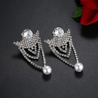 fym high quality simulated pearl silver drop earrings with stones big earrings rhinestone earings jewelry for women party