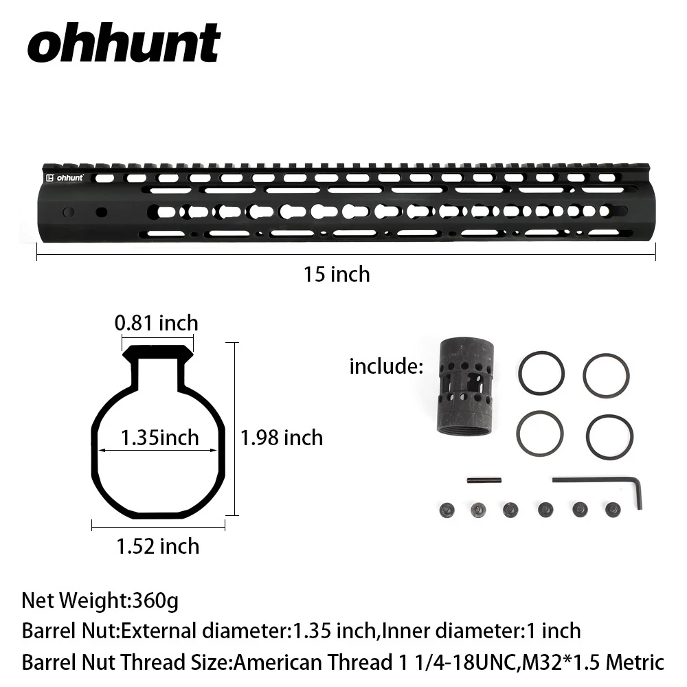 15 inch Цевье для винтовки тонкий стиль " 9" 1" 12" 13," 15" AR15 свободный поплавок Пикатинни с стальная муфта ствола с поворотным отверстием - Цвет: 15 inch