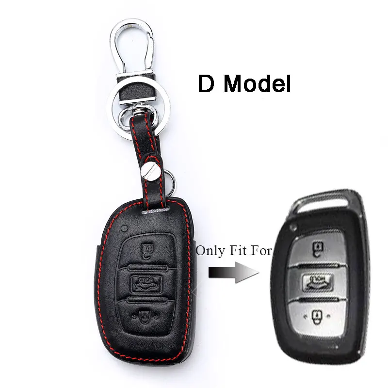 D Model Black Для hyundai Santa Fe 2013 автомобильный Стайлинг чехол для ключей от автомобиля из натуральной кожи дистанционного ключа чехол для hyundai Grand Santa Fe Аксессуары - Название цвета: D Model Black