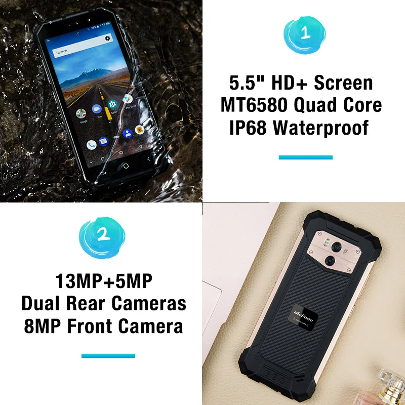Ulefone Armor X2 Водонепроницаемый смартфон с 5 дюймовым дисплеем четырёхъядерным