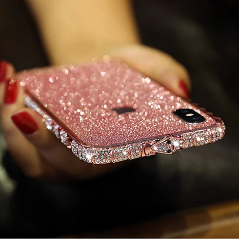 Pink Роскошные модные стразы рамка чехол для iPhone 11 Pro Max XR XS X 8 7 6 6s plus прозрачный металл алмазный рамка крышка чехол для телефона для девочек - Цвет: Pink