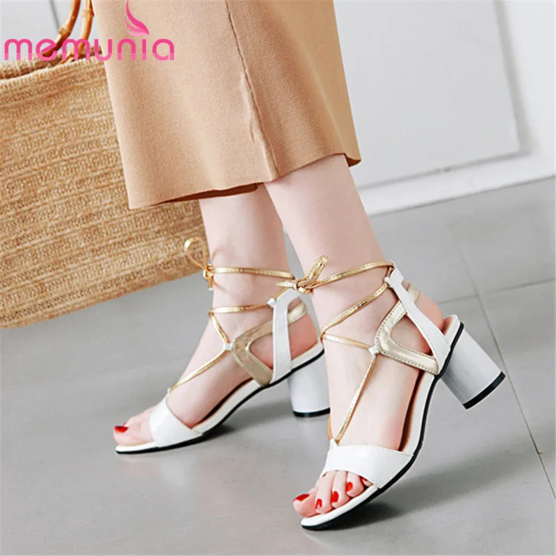 

MEMUNIA 2020 new arrival women sandals lace up summer shoes fashion high heels sandals party wedding shoes female black