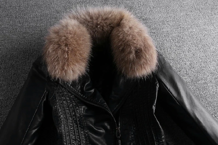 Реальные Chaquetas De Cuero Mujer Chic из искусственной кожи воды куртка хлопковая стеганая утолщенной воротник съемный Тонкий и пиджаки Топ