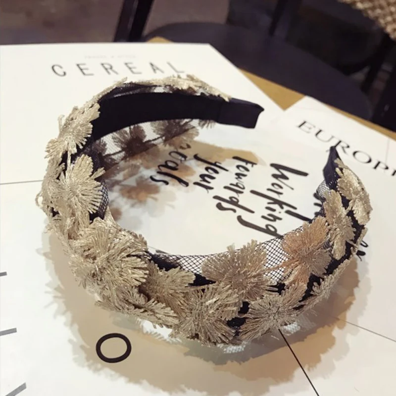 Lace ultra-wide openwork knit headband Hair hoop Korean boutique hair accessories for women hairband fashion headdress band |