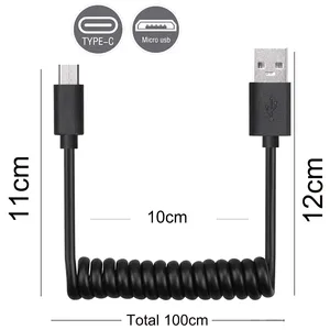 Кабель USB-CMicro USB, пружинный, для зарядки и передачи данных, для Android, iPhone