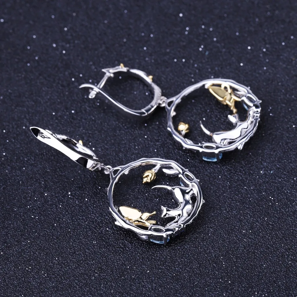 GEM'S BALLET, 1.17Ct, натуральный Швейцарский Голубой Топаз, серьги, 925 пробы, серебро, ручная работа, кошачий и Купидон, висячие серьги для женщин, бижутерия