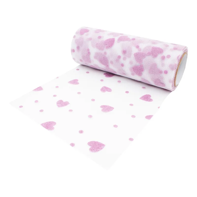 

(15cm x 10 yard )Love Heart Tulle Roll Tutu Fabric Wedding Decoration Sewing Mesh Fabric DIY Organza Tutu Skirt Accessories